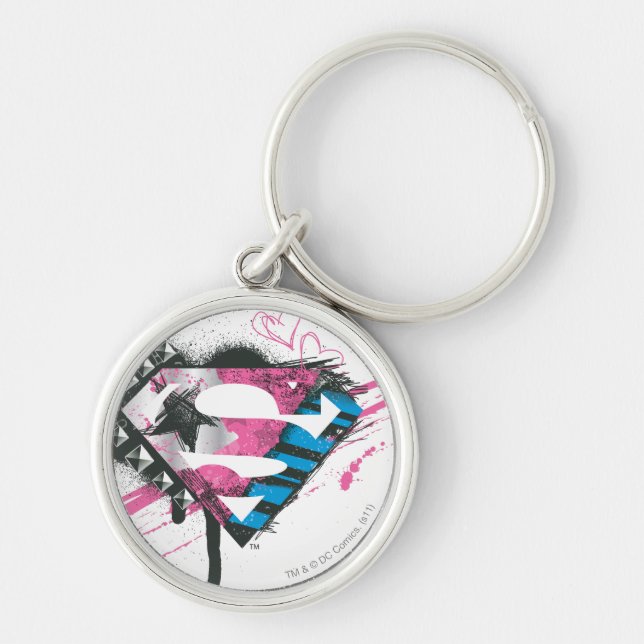Supergirl Hearts Logotyp Rund Silverfärgad Nyckelring (Framsidan)