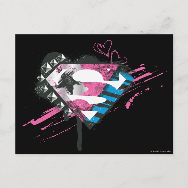 Supergirl Hearts Logotyp Vykort (Framsida)