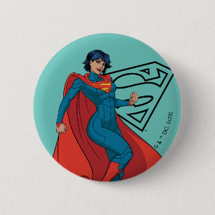 Supergirl Hovering i Blue Kostym Knapp