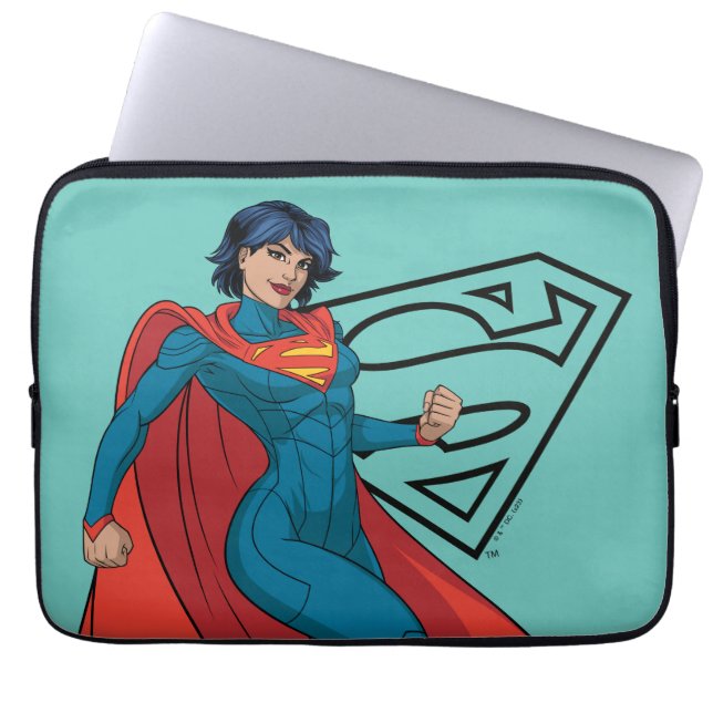 Supergirl Hovering i Blue Kostym Laptop Fodral (Framsidan)