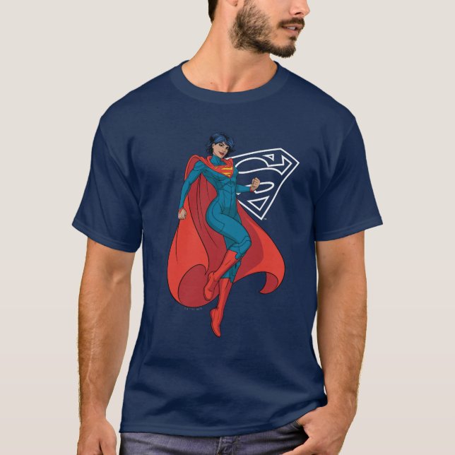 Supergirl Hovering i Blue Kostym T Shirt (Framsida)