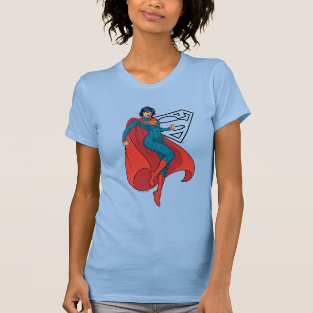 Supergirl Hovering i Blue Kostym T Shirt (Framsida)