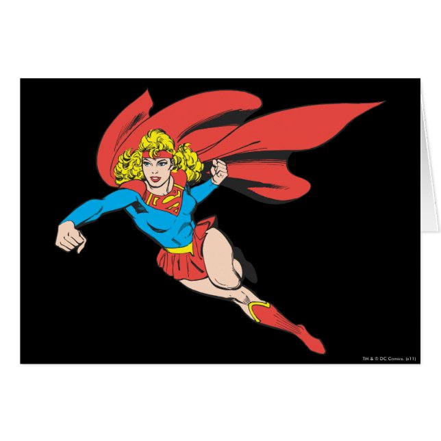 Supergirl Leaps and Slår Hälsningskort (Framsidan Horizontal)