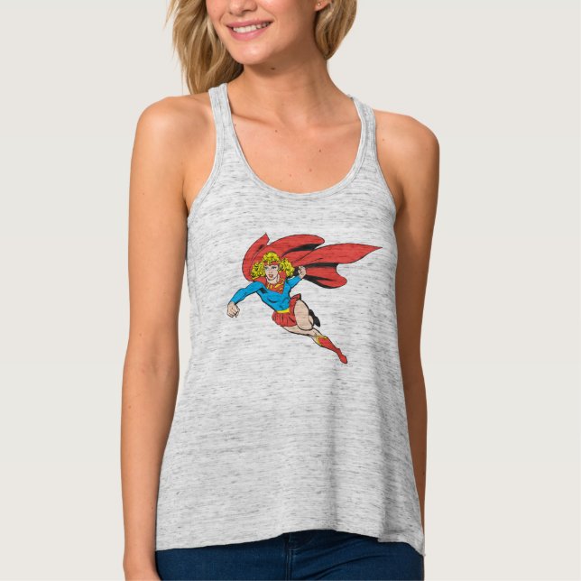 Supergirl Leaps and Slår Linne Med Racerback (Framsida)