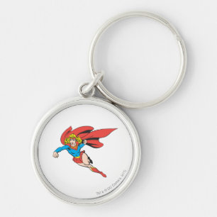Supergirl Leaps and Slår Rund Silverfärgad Nyckelring