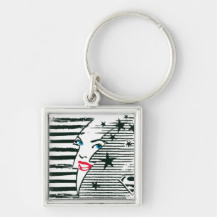 Supergirl Lightning med Ansikte Fyrkantig Silverfärgad Nyckelring