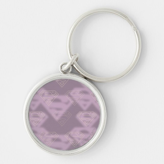 Supergirl Lila Halftone Logotyp Rund Silverfärgad Nyckelring (Framsidan)