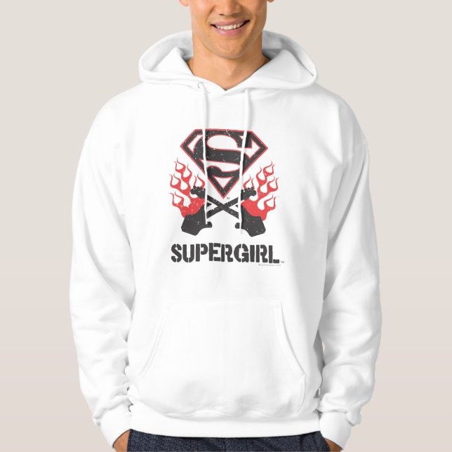 Supergirl Logotyp Black Flaming Guitars Hoodie (Framsida)