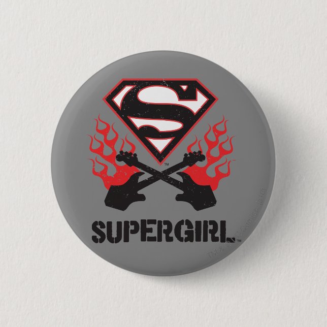 Supergirl Logotyp Black Flaming Guitars Knapp (Framsida)