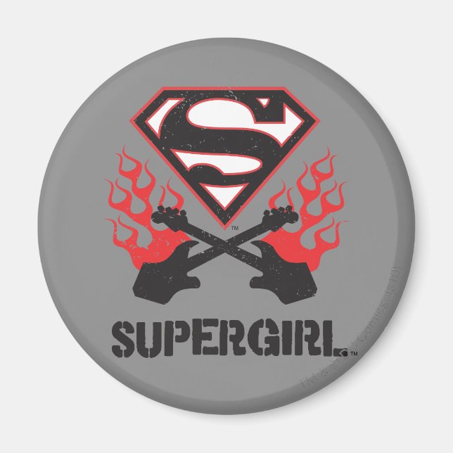 Supergirl Logotyp Black Flaming Guitars Magnet (Framsidan)
