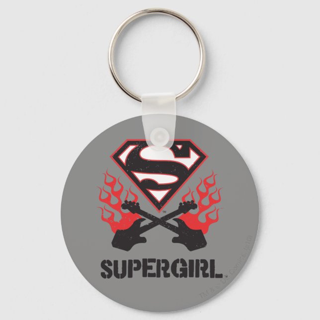 Supergirl Logotyp Black Flaming Guitars Nyckelring (Framsida)