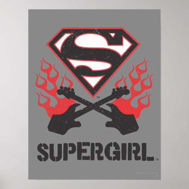 Supergirl Logotyp Black Flaming Guitars Poster (Framsidan)