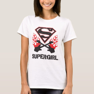 Supergirl Logotyp Black Flaming Guitars Tee Shirt