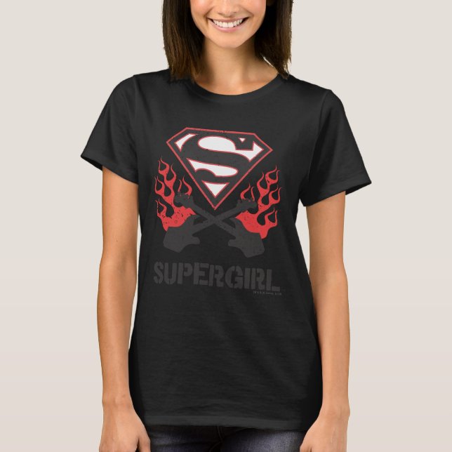 Supergirl Logotyp Black Flaming Guitars Tröja (Framsida)