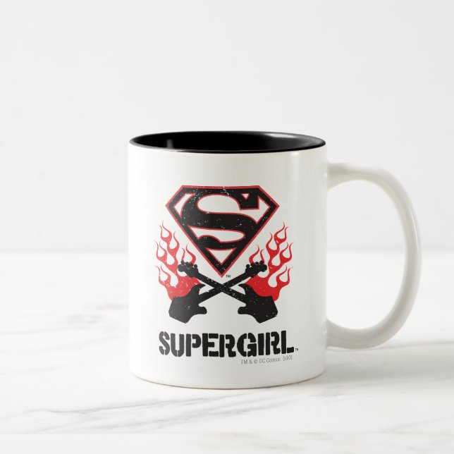 Supergirl Logotyp Black Flaming Guitars Två-Tonad Mugg (Höger)