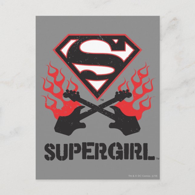 Supergirl Logotyp Black Flaming Guitars Vykort (Framsida)