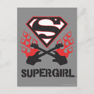 Supergirl Logotyp Black Flaming Guitars Vykort