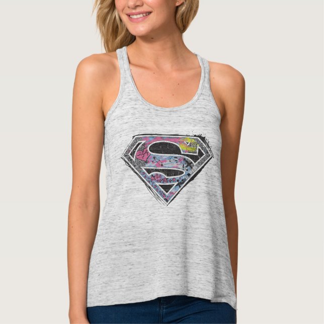 Supergirl Logotyp Collage Linne Med Racerback (Framsida)