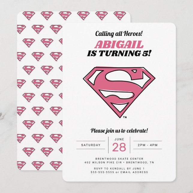Supergirl Logotyp Girls Birthday-inbjudan Inbjudningar (Fram/baksida)