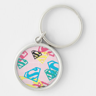 Supergirl Logotyp Mönster & Polka dots Rund Silverfärgad Nyckelring