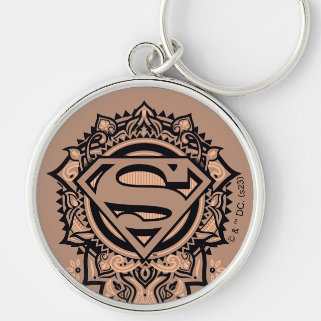 Supergirl Mandala Graphic Rund Silverfärgad Nyckelring (Framsidan)
