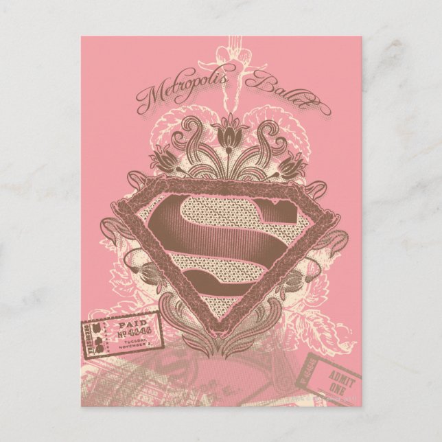 Supergirl Metropolis Ballet Rosa Vykort (Framsida)