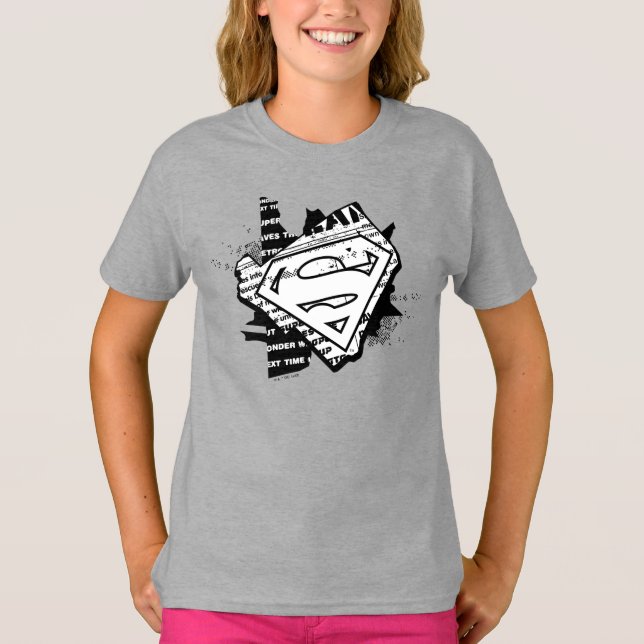 Supergirl Newsprint S-Shield T Shirt (Framsida)