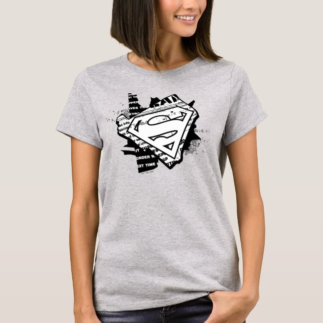 Supergirl Newsprint S-Shield T Shirt (Framsida)