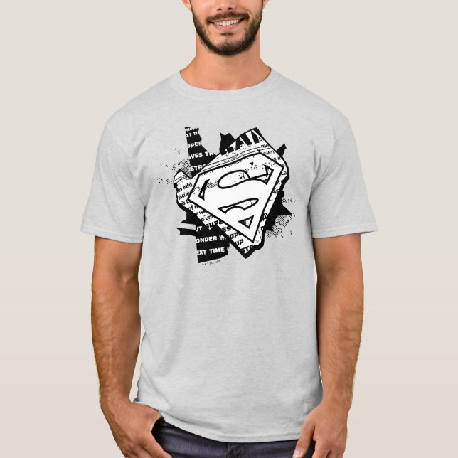 Supergirl Newsprint S-Shield T Shirt (Framsida)