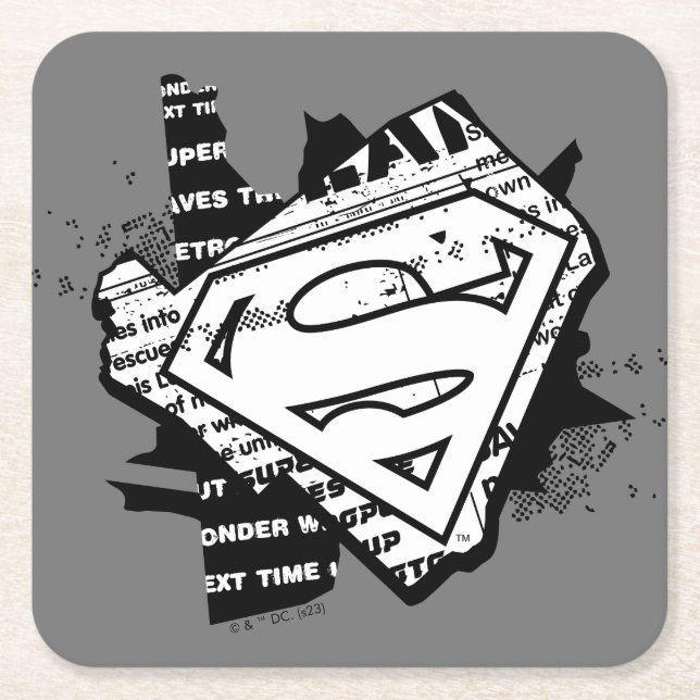 Supergirl Newsprint S-Shield Underlägg Papper Kvadrat (Framsidan)