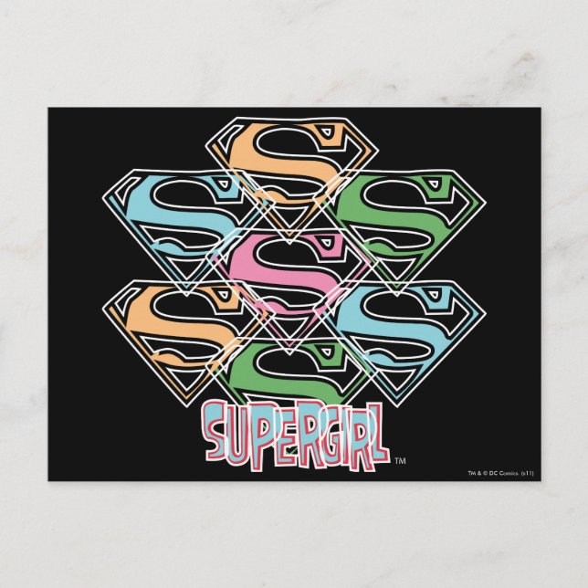 Supergirl Pastel Logotyp Collage Vykort (Framsida)