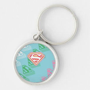 Supergirl Pastel Repeat Mönster Rund Silverfärgad Nyckelring