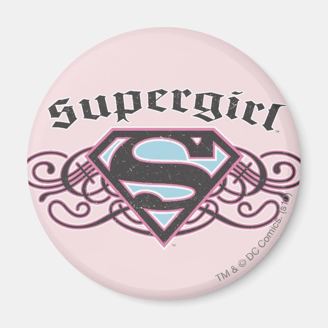 Supergirl Pin Strips Black and Rosa Magnet (Framsidan)