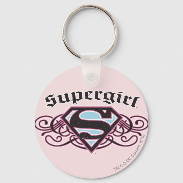 Supergirl Pin Strips Black and Rosa Nyckelring (Framsida)