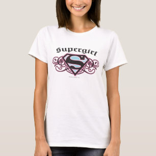 Supergirl Pin Strips Black and Rosa T Shirt
