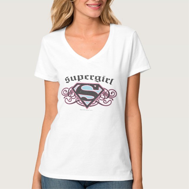 Supergirl Pin Strips Black and Rosa T-shirt (Framsida)