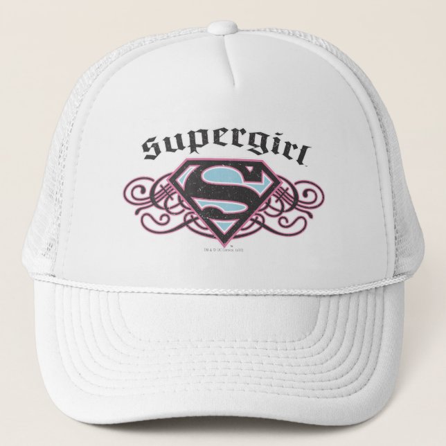 Supergirl Pin Strips Black and Rosa Truckerkeps (Framsida)