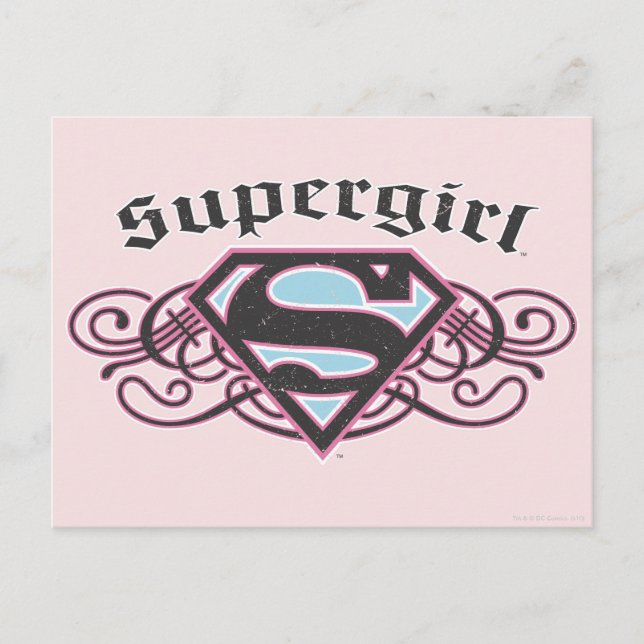 Supergirl Pin Strips Black and Rosa Vykort (Framsida)