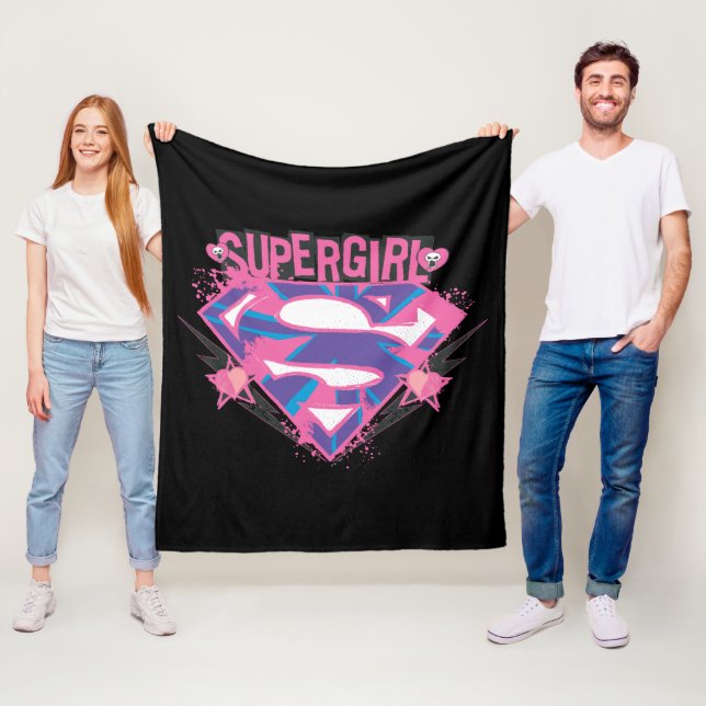 Supergirl Pink and Purple Grunge Logo Fleecefilt (På plats)