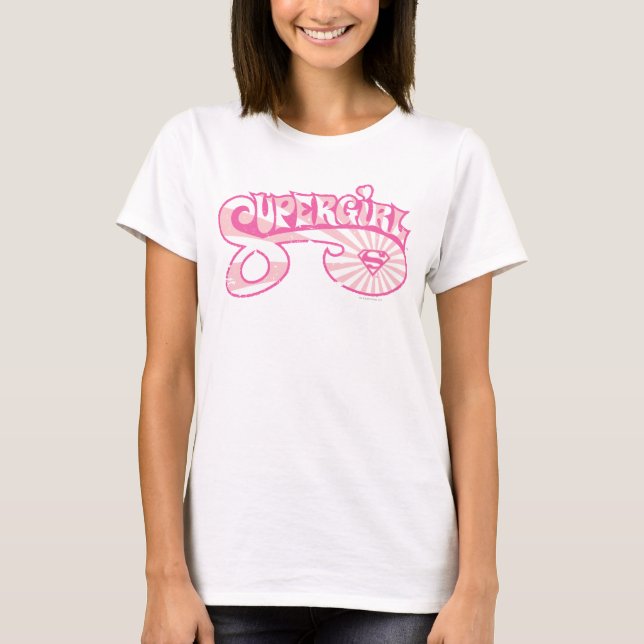 Supergirl Pink Logo Star Burst T-shirt (Framsida)