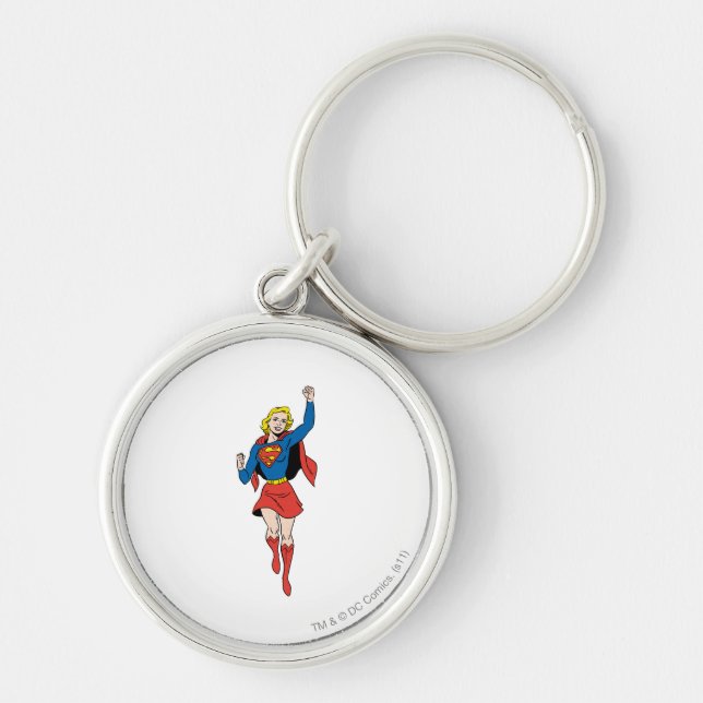 Supergirl Pose 4 Rund Silverfärgad Nyckelring (Framsidan)