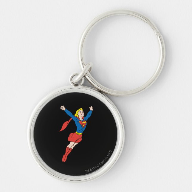 Supergirl Pose 6 Rund Silverfärgad Nyckelring (Framsidan)