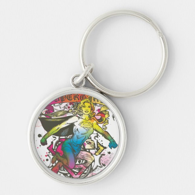 Supergirl Power Rund Silverfärgad Nyckelring (Framsidan)