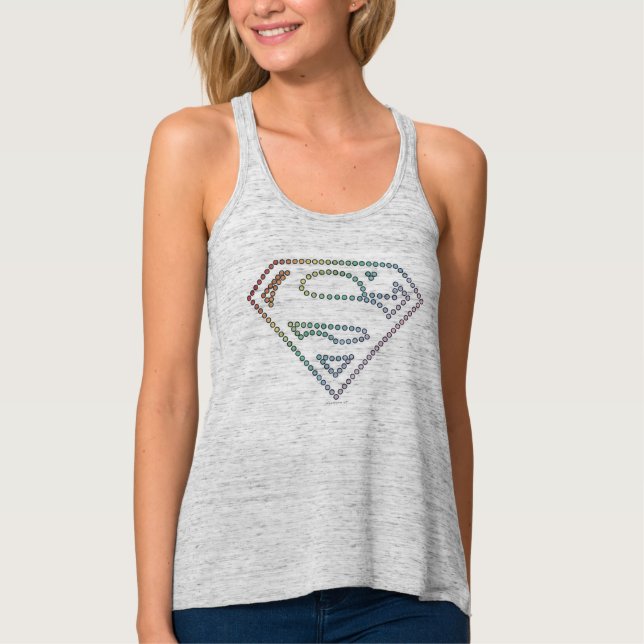 Supergirl Rainbow Outline Logotyp Linne Med Racerback (Framsida)