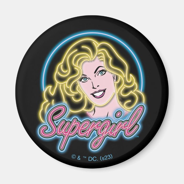 Supergirl Retro Neon Ljus Graphic Magnet (Framsidan)
