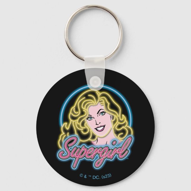 Supergirl Retro Neon Ljus Graphic Nyckelring (Framsida)