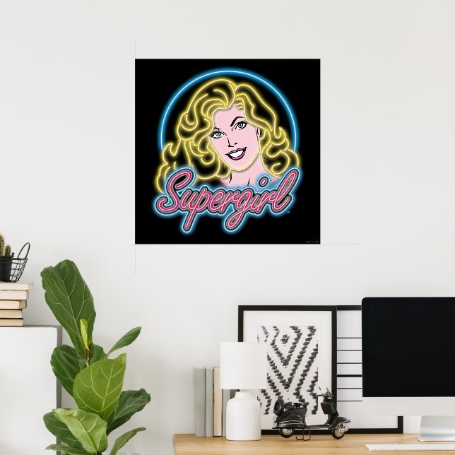 Supergirl Retro Neon Ljus Graphic Poster (Hemmakontoret)