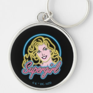 Supergirl Retro Neon Ljus Graphic Rund Silverfärgad Nyckelring