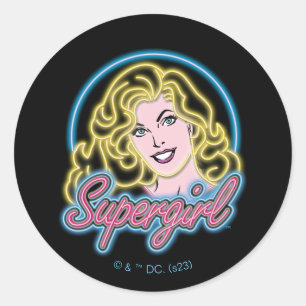 Supergirl Retro Neon Ljus Graphic Runt Klistermärke