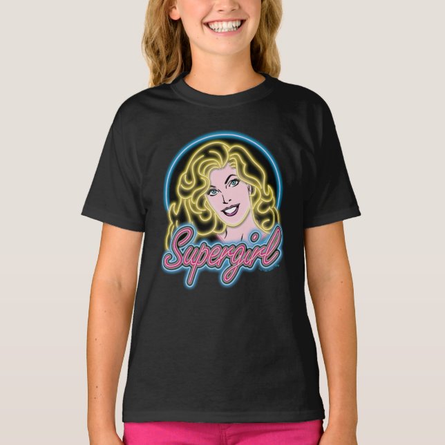 Supergirl Retro Neon Ljus Graphic T Shirt (Framsida)